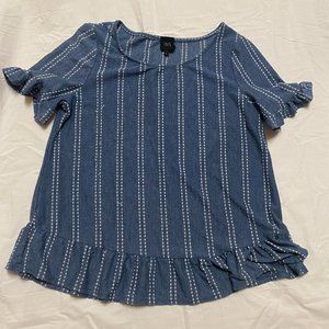 Cozy W5 navy blue white stitch ruffle shirt